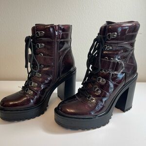 GBG Guess Heeled Platform Lace Up Boots Size 6.5 - Dark Purple. 4 inch heel